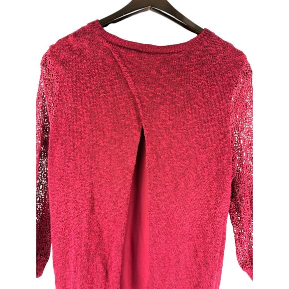 Boho Cottage Feminine Sheer Lucky Brand Crochet Knit Red Sweater, Women's Medium - Picture 5 of 7